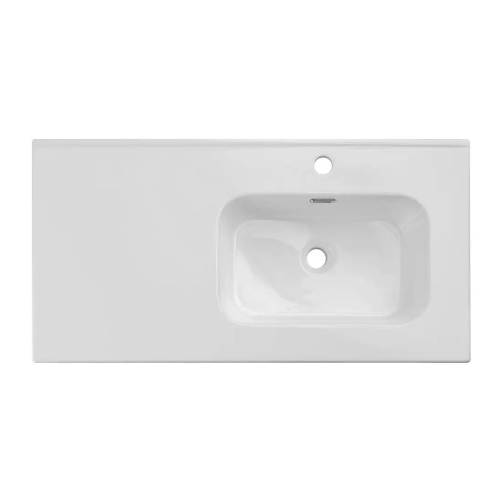 Lavabo da incasso ESSEN 90 cm con vasca spostata a destra in ceramica bianco brillante