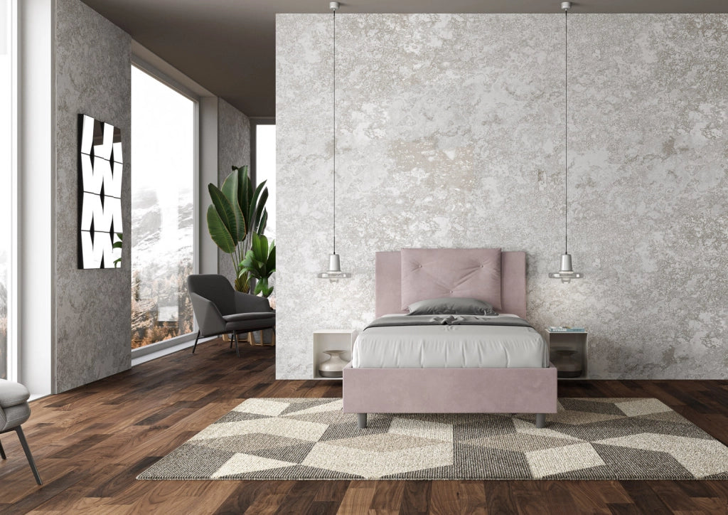BS COM Letto una piazza e mezza con rete imbottito 120x200 microfibra glicine