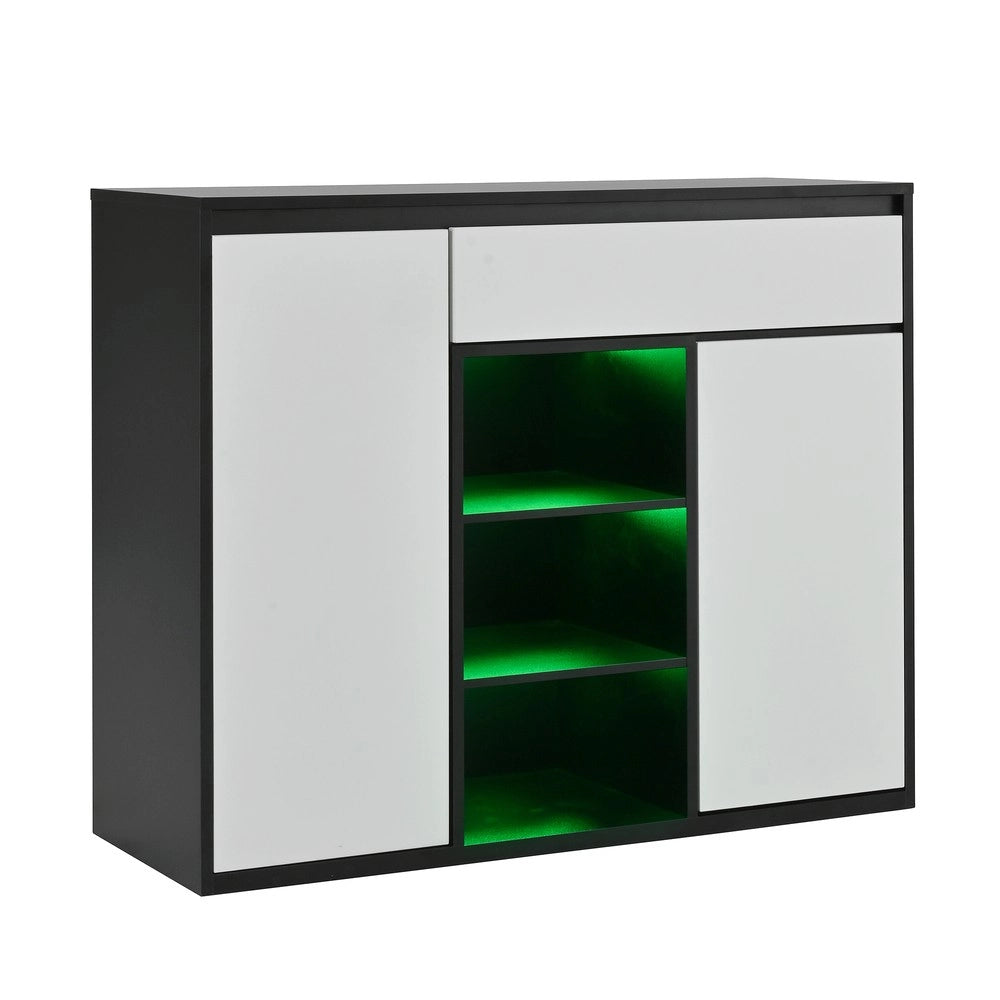 Scarpiera 2 Ante con Cassetto e LED ¨C MINIMAL ¨C Nero/Bianco, 12-17 Paia