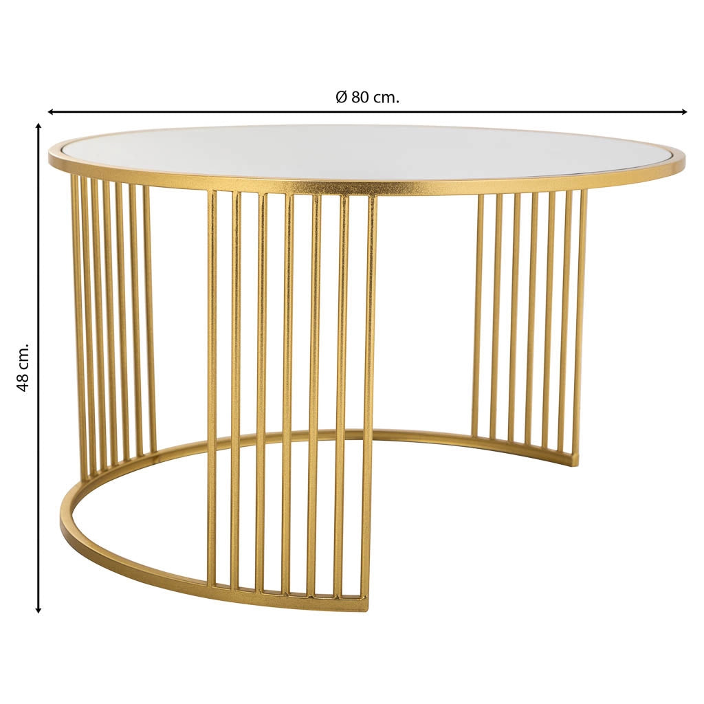 Tavolino rotondo in metallo dorato 80x80x48