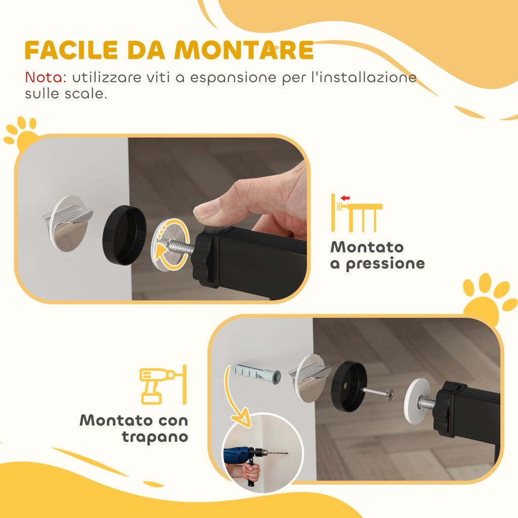 Cancelletto per Cani Estensibile e Regolabile 75-85x76 cm in Acciaio e ABS Nero