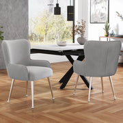 Sedia da Pranzo Set da 2 con Braccioli Supporto Lombare e Piedini Regolabili in Velluto Grigio Argento