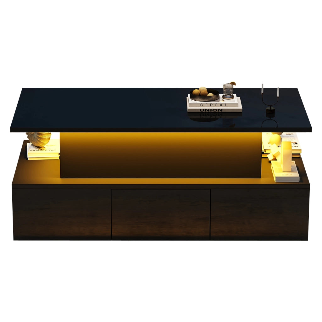 Tavolino da caffè 100x50x40 cm con piano sollevabile e LED in MDF