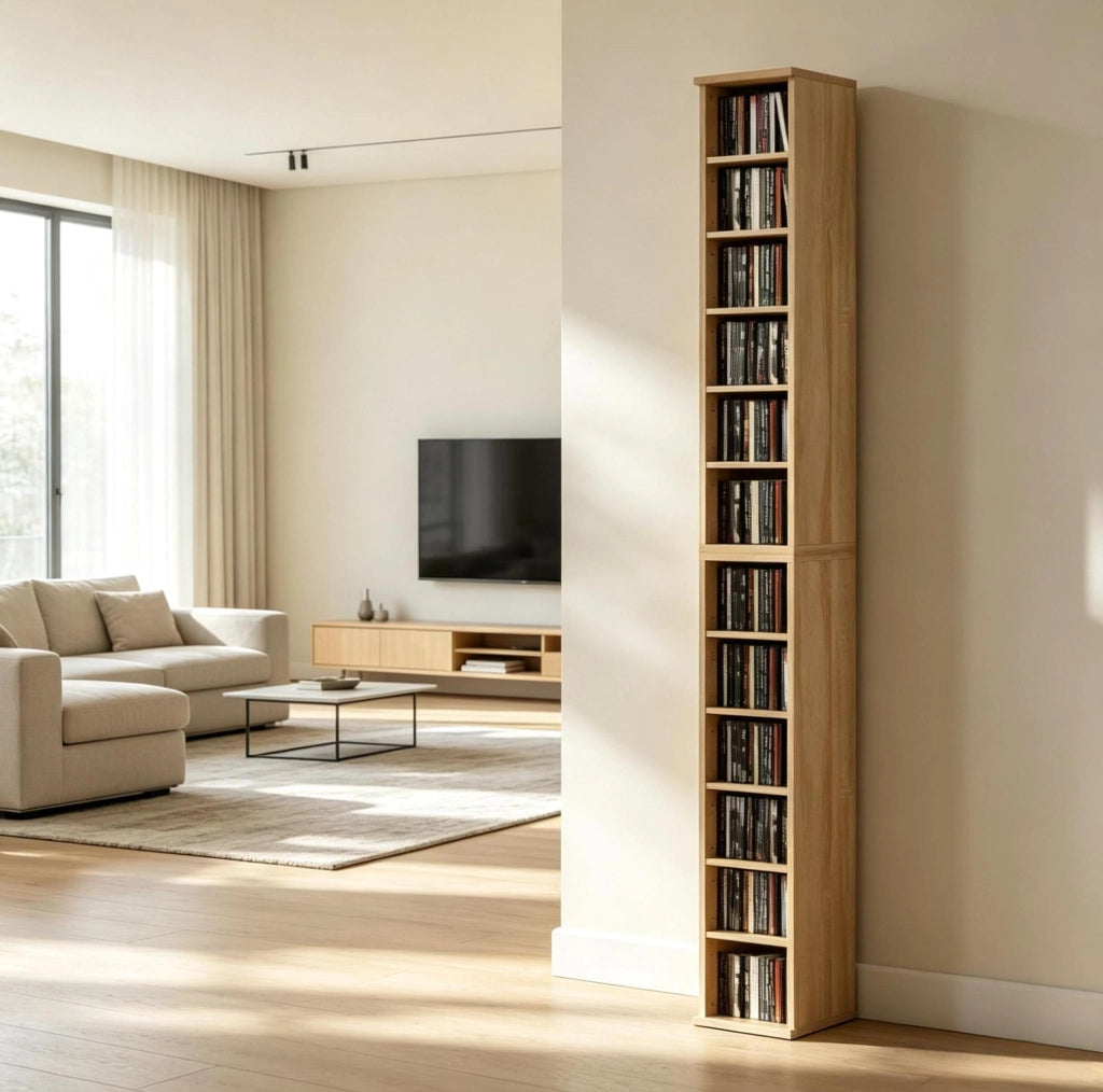 Set 2 colonne porta CD in truciolare rovere, 12 scomparti
