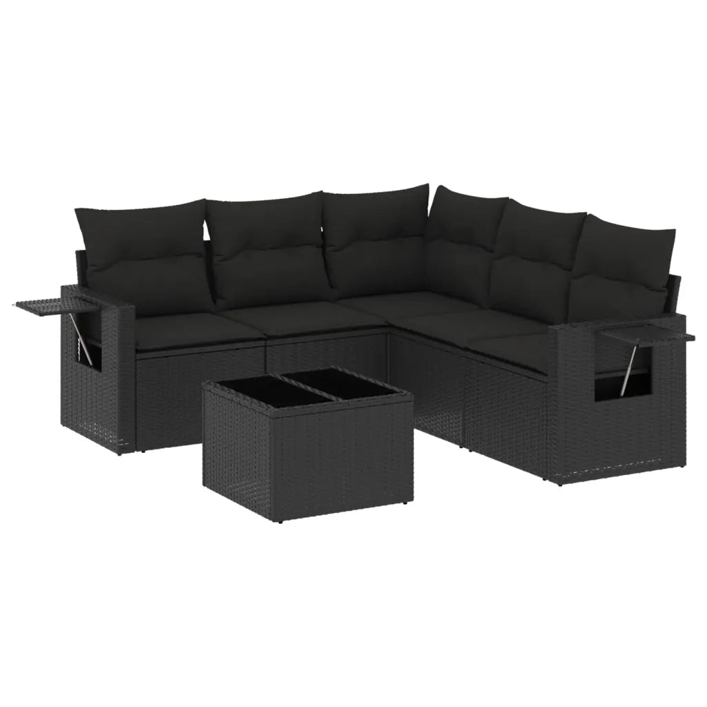 Set Divano da Giardino 6 pz con Cuscini Nero in Polyrattan