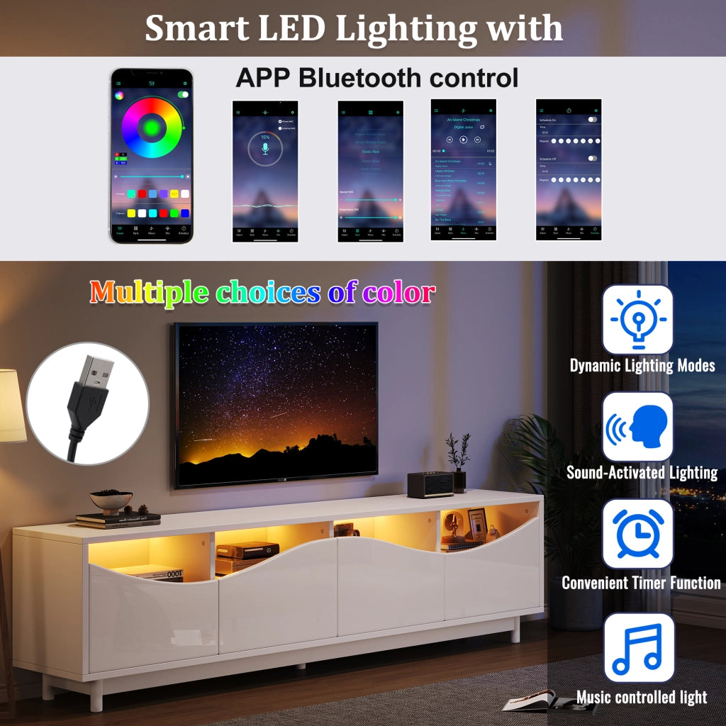 Mobile TV con 2 ante push to open; LED e passacavi - per soggiorno - 175 x 38 x 51 cm