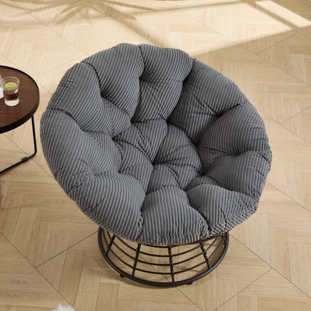 POLTRONA Girevole 360° Ø92x67 cm Acciaio e Rattan PE Marrone con Cuscino Grigio