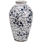 Vaso per fiori in gres porcellanato bianco e blu accessorio per la casa con motivo floreale 20 cm