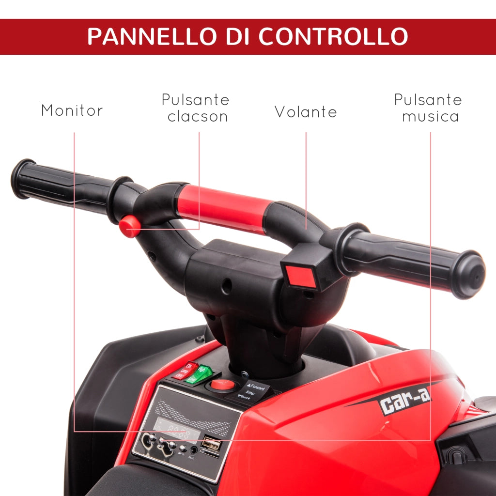EasyComfort Quad Elettrico per Bambini 12V, 2 Velocità, Ruote Larghe con Clacson e Fari LED, Età 3-5 Anni, Rosso