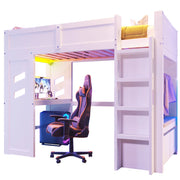 LETTO A CASTELLO 90x200 cm con scrivania, LED, USB, Tipo-C, bianco