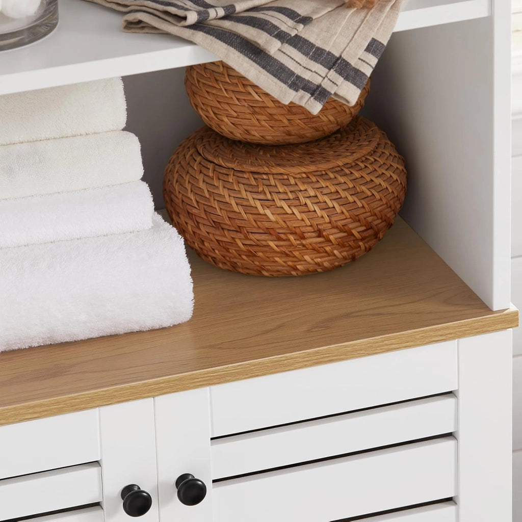 Mobile Alto Bagno – Armadio Bagno Salvaspazio con Ripiani Regolabili – Grande Capacità in Legno Resistente all’Umidità, per Cucina, Soggiorno, Bianco, 60x160x30 cm, BZR44-W