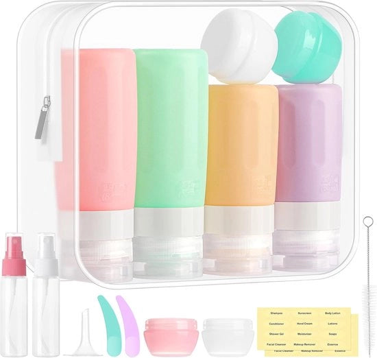 Set di flaconi di silicone per viaggio, 16 pezzi, flaconi di silicone per viaggio TSA autorizzati, imbevibili, per shampoo, balsamo, asciugamano, sapone per doccia, BPA libero, arancione