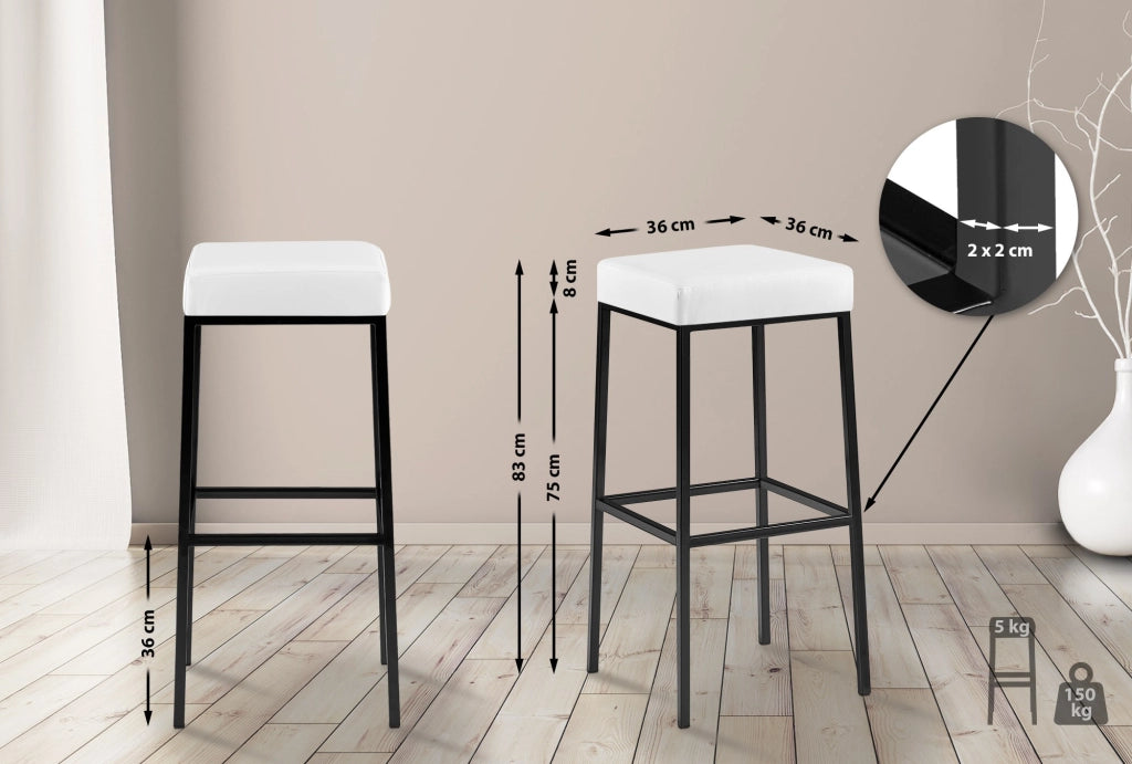 Sgabello da bar Montreal rivestito in finta pelle nero,bianco