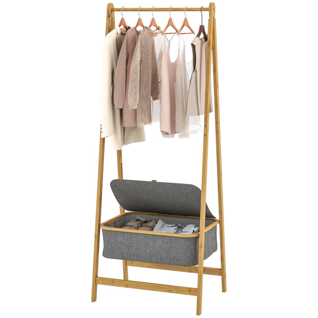 Appendiabiti con Portascarpe ¨C Xylo ¨C Bamb¨´ con Cesta Grigio 60x44,5x157,5 cm