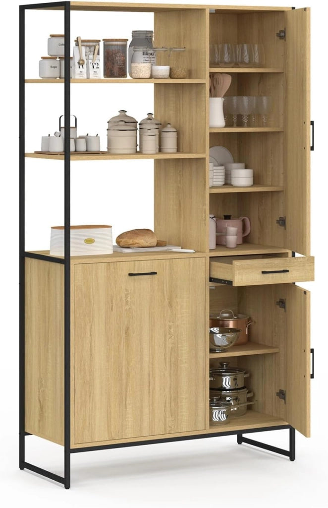 Credenza da cucina DETROIT con colonna portaoggetti 100 CM, 3 ante + cassetto, design industriale