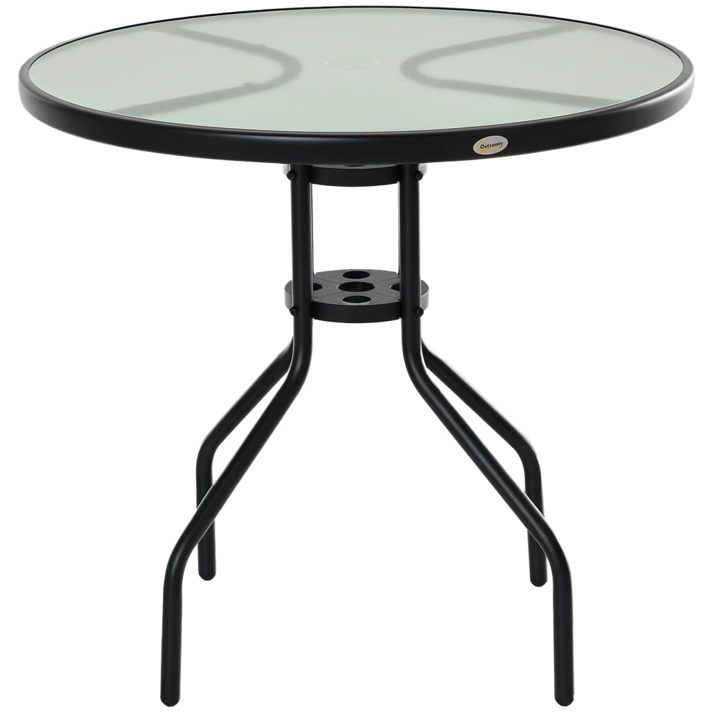 Tavolino da giardino con piano in vetro ¨C zephmum ¨C nero ?80x72 cm
