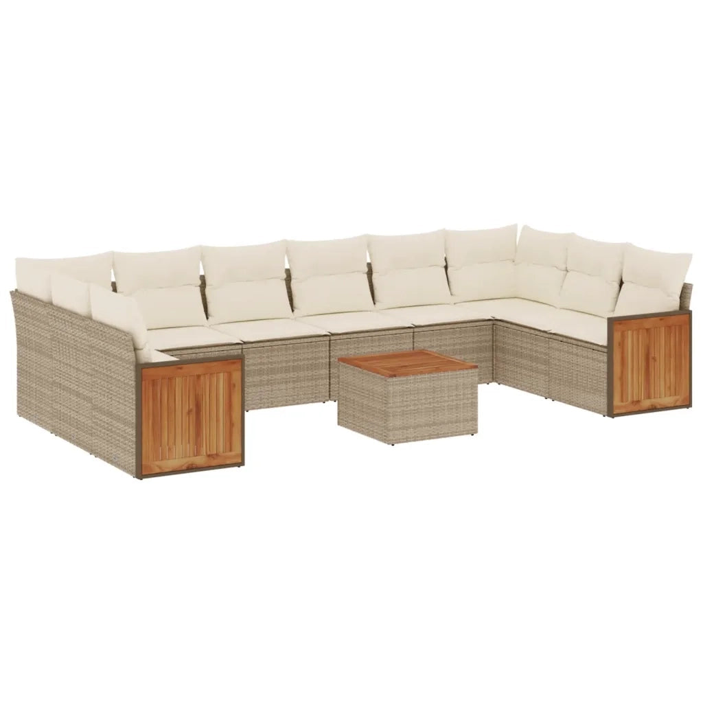 Set Divani da Giardino 11 pz con Cuscini Beige in Polyrattan 3228011