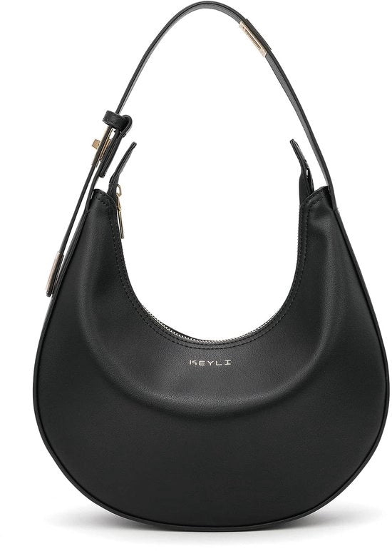 Borsa da spalla, stile casual per donne, cinturino regolabile in 3 posizioni, borsa con chiusura a raccatto, nera