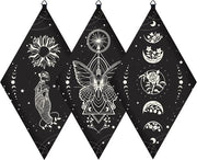 Decorazioni per parete in legno Boho nero 3 pezzi con fiori farfalle mani tarocchi motivi