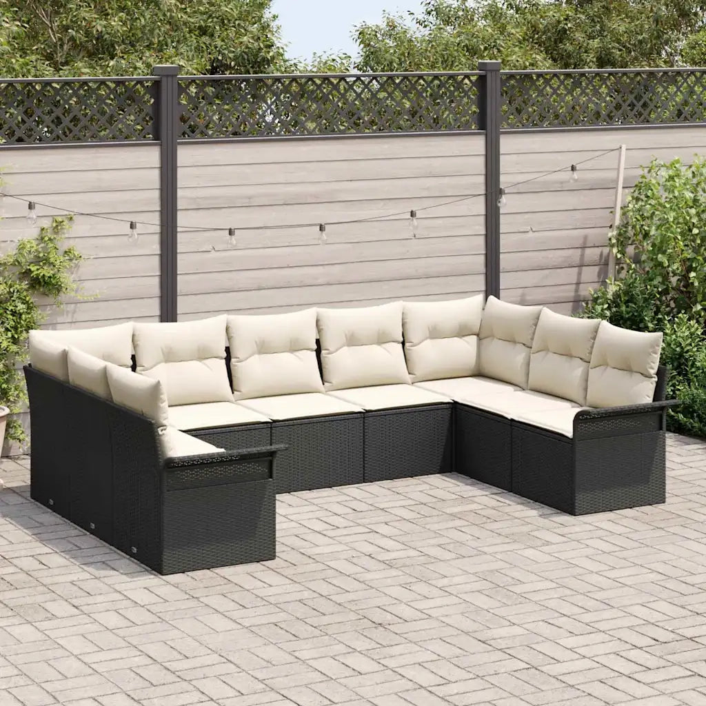 Set Divano da Giardino con archiviazione 9 pcs Nero polyrattan 3354186
