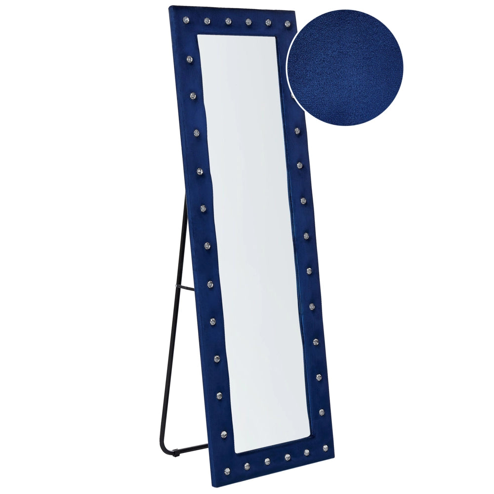 Specchio da terra in velluto blu 50 x 150 cm cornice decorativa strass con supporto glamour da terra sospeso per armadio camera da letto soggiorno