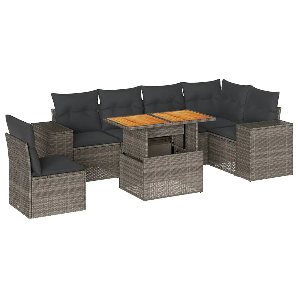 vidaXL Set Divani da Giardino 7 pz con Cuscini Grigio in Polyrattan