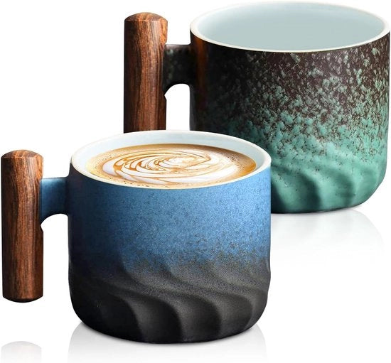 Koppe di caffè in porcellana, 2 pezzi di tazza per espresso, tazza per caffè con manico, tazza per cappuccino, 70 ml, tazza per tè, tazza per espresso, mini tazza per tè, moka per caffè, moka ceramica per espresso, tè e latte (blu).