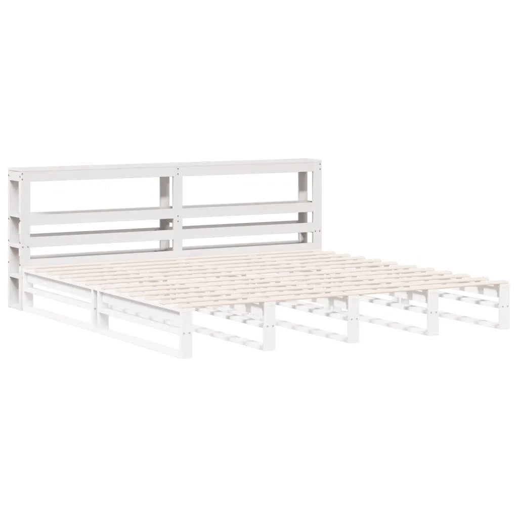 Testiera con Ripiani Bianca 200 cm in Legno Massello di Pino