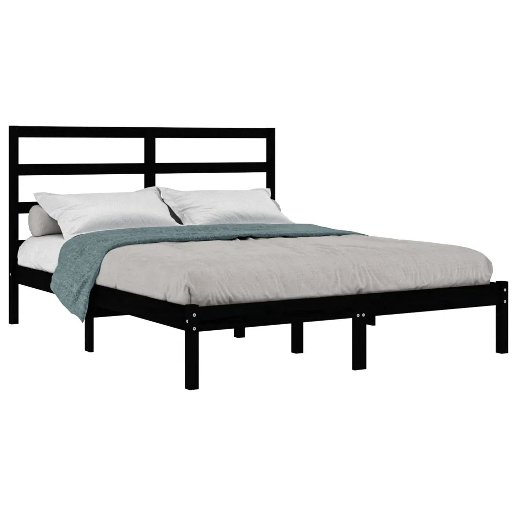 Letto matrimoniale | Letto per adulti | Giroletto Nero in Legno Massello di Pino 140x190 cm