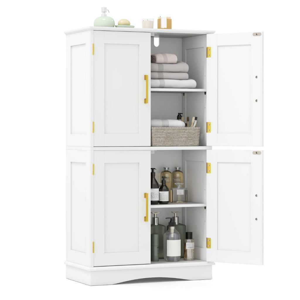 Armadio portaoggetti da terra per bagno con 4 ante e 2 ripiani regolabili-Credenza per cucina e soggiorno Bianco