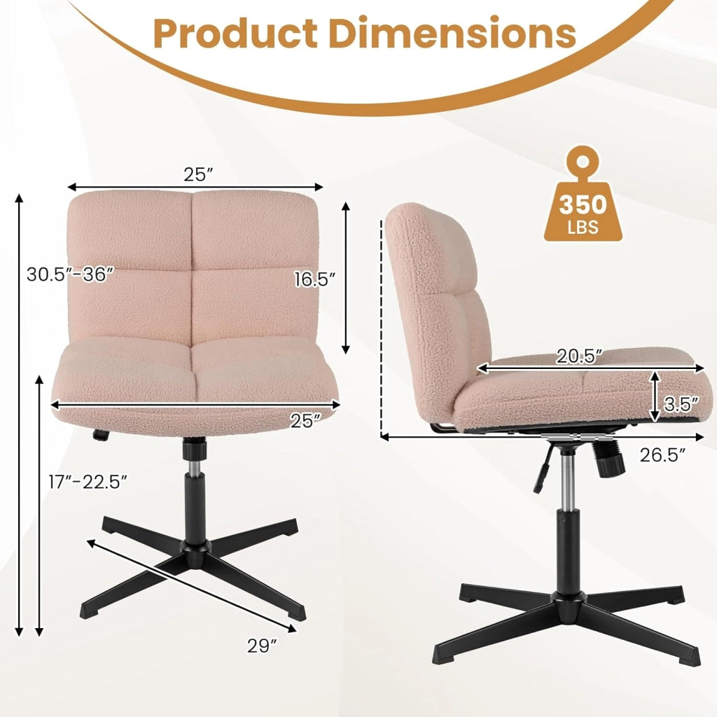 Sedia da ufficio girevole a 360°, sedia per il tempo libero imbottita senza braccioli, seduta con altezza regolabile 43-57 cm, carico fino a 160 kg, per studio, camera da letto, soggiorno