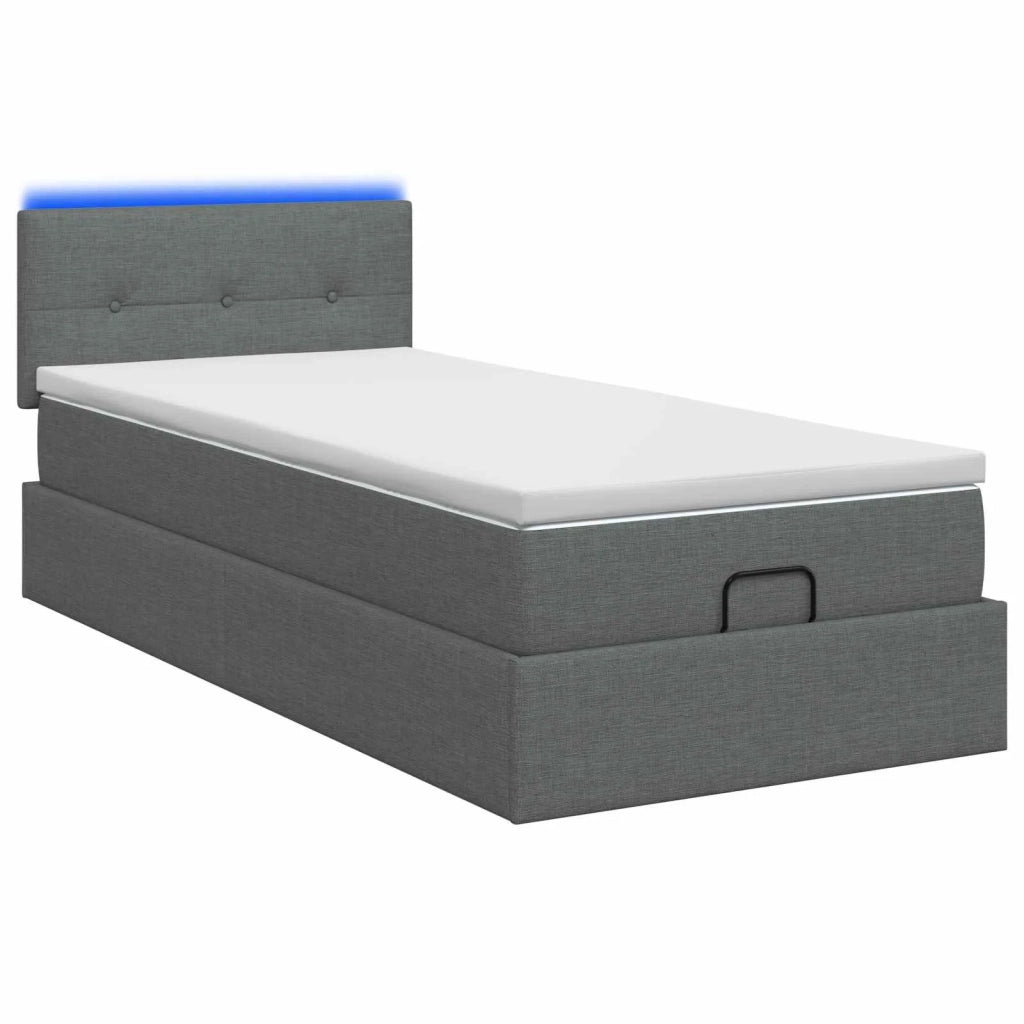 Letto Ottomano con Materasso e LED Grigio Scuro 100 x 200 cm 3456885