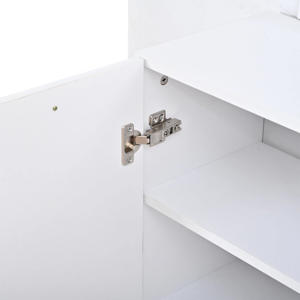 Garderoba da ingresso bianca con specchio, scarpiera, 2 cassetti e 4 ganci, 120x35x175,5 cm