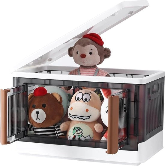 Cassa di archiviazione con coperchio, 72 l, grandi cassette di plastica per archiviazione, cassette da tavolo stivabili, cassa di archiviazione con ruote e maniglie, per cucina, soggiorno, camera