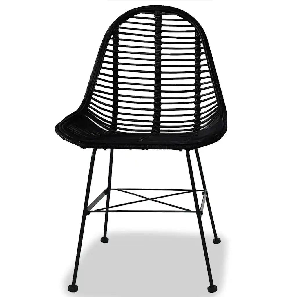 Sedie da Pranzo 2 pz | Sedie da cucina Nere in Rattan Naturale