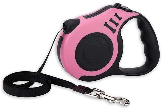 Cinturino estensibile per cani - Manubrio antiscivolo - Rosa - Adatto per cani piccoli e medi - 3 metri - Portatile e leggero