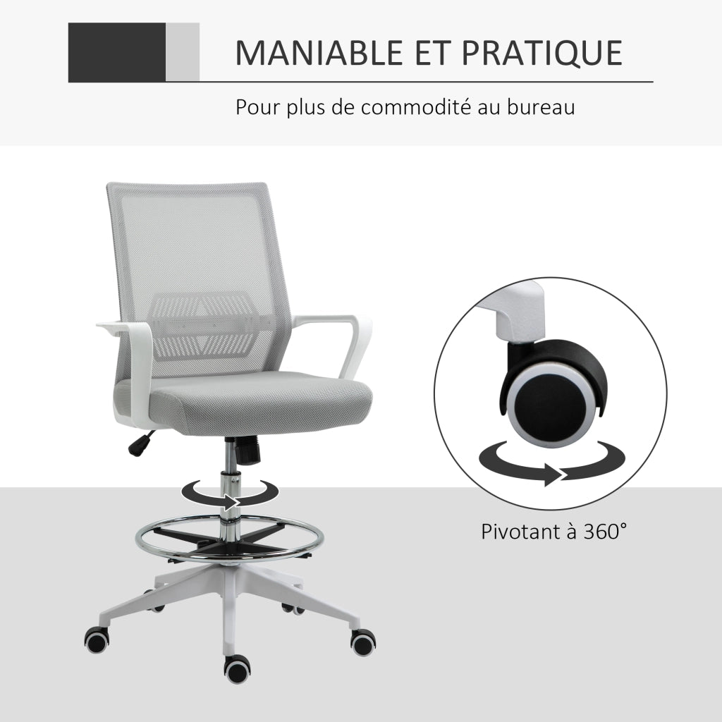 Sedia da ufficio con rotelle regolabile in altezza ¨C zephmum ¨C grigio/bianco rete 64x59x104-124 cm