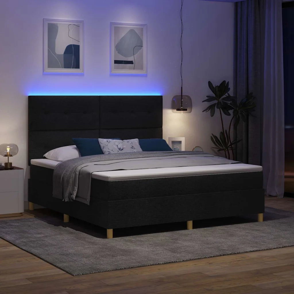 Letto a Sorgente LED con materasso Nero 180 x 200 cm Tessuto