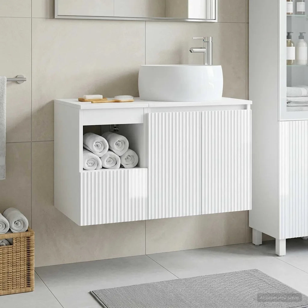 Set di mobili per il bagno 2 pz Bianco Lucido 3404098