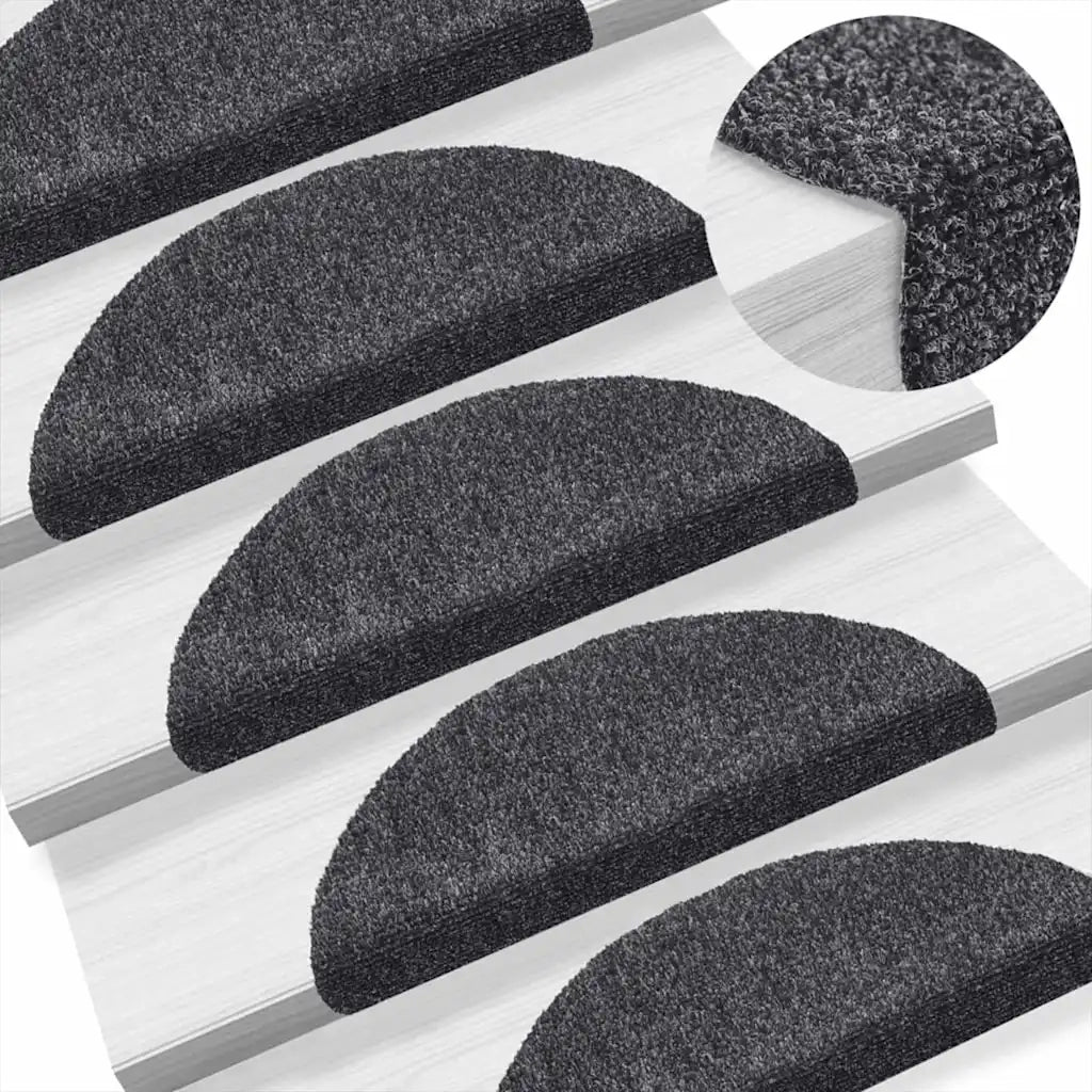 Tappetini per scale autoadesivi 5 pz 56x17x3 cm Grigio scuro semicircolari 149676