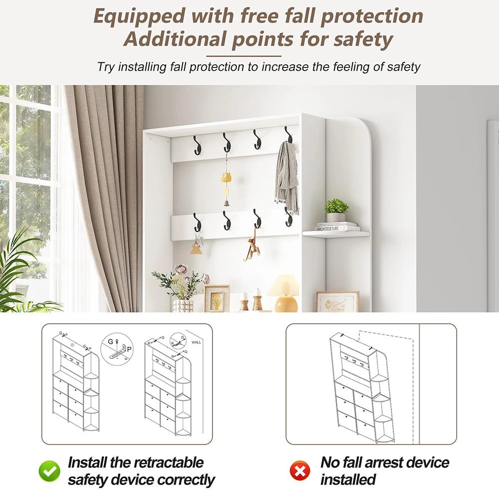 Attaccapanni Ingresso 120x24x200cm - Xylo - Multifunzione 3 in 1 con 8 Ganci, Colore Bianco