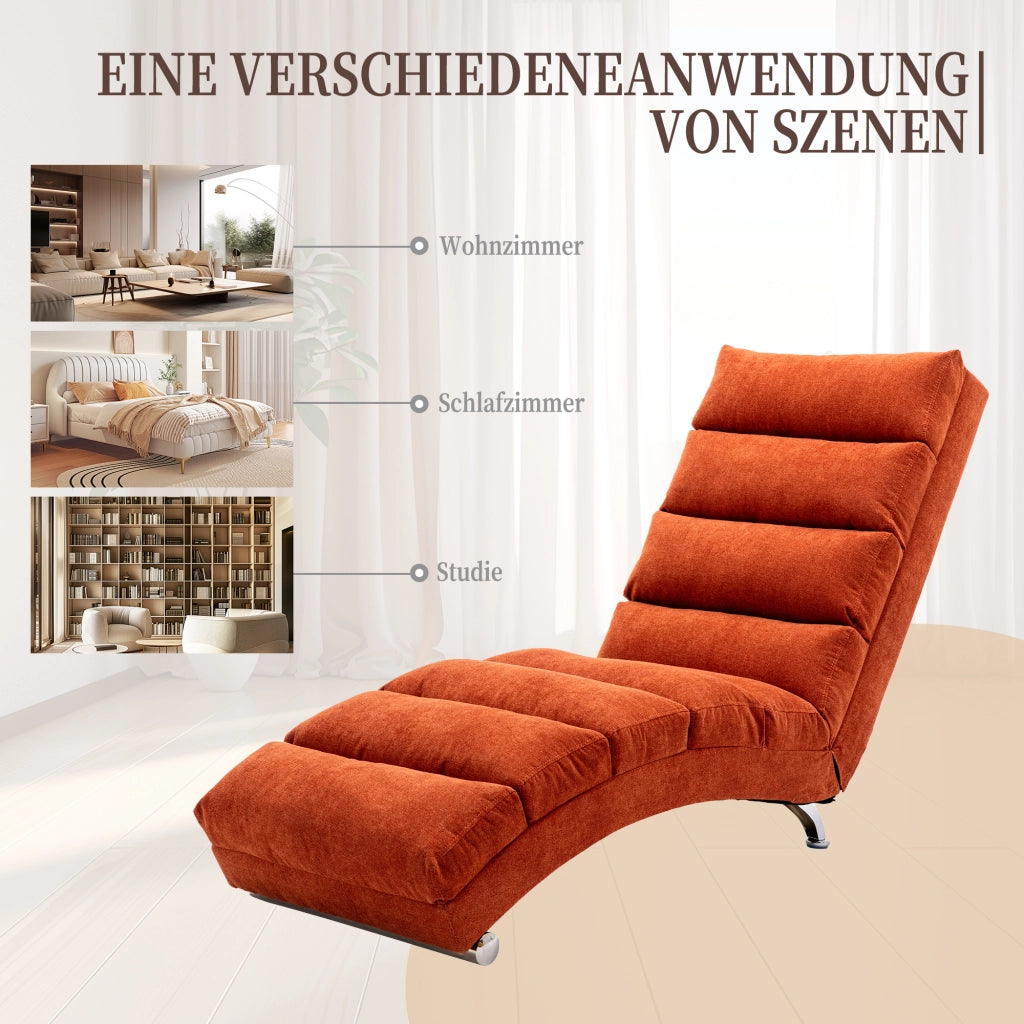 Chaise Longue Massaggiante Fissa 140° con Vibrazione Delicata e Tasca Laterale; Supporto Totale in Lino Arancione