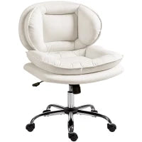 Sedia da Ufficio con Sedile Largo, Ruote, Altezza Regolabile e Funzione Basculante, Grigio
