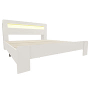 Letto Matrimoniale 180x200 cm; con Mensole; LED e prese integrate in Legno Bianco