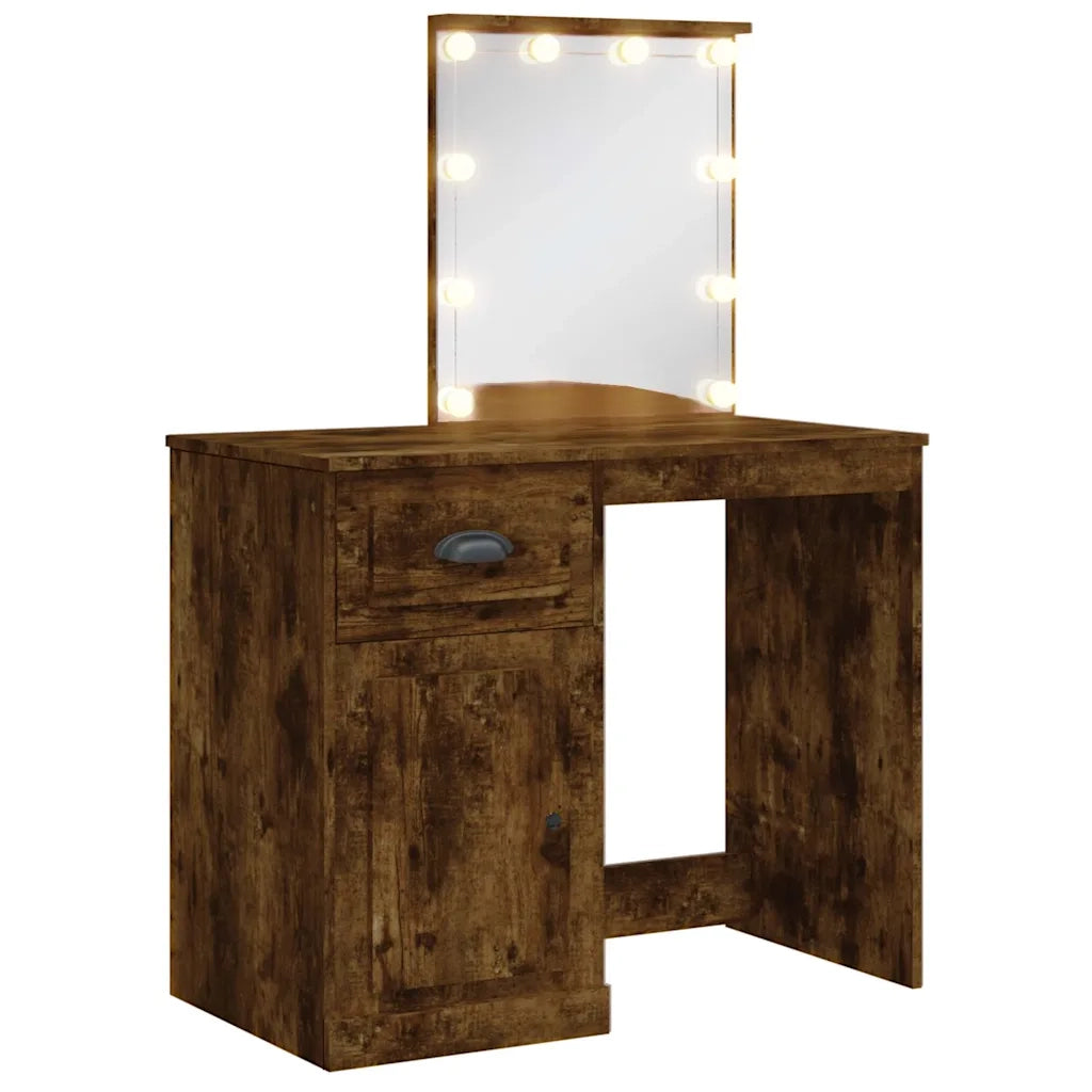 vidaXL Toeletta con Luci LED Rovere Fumo 90x42x132,5 cm