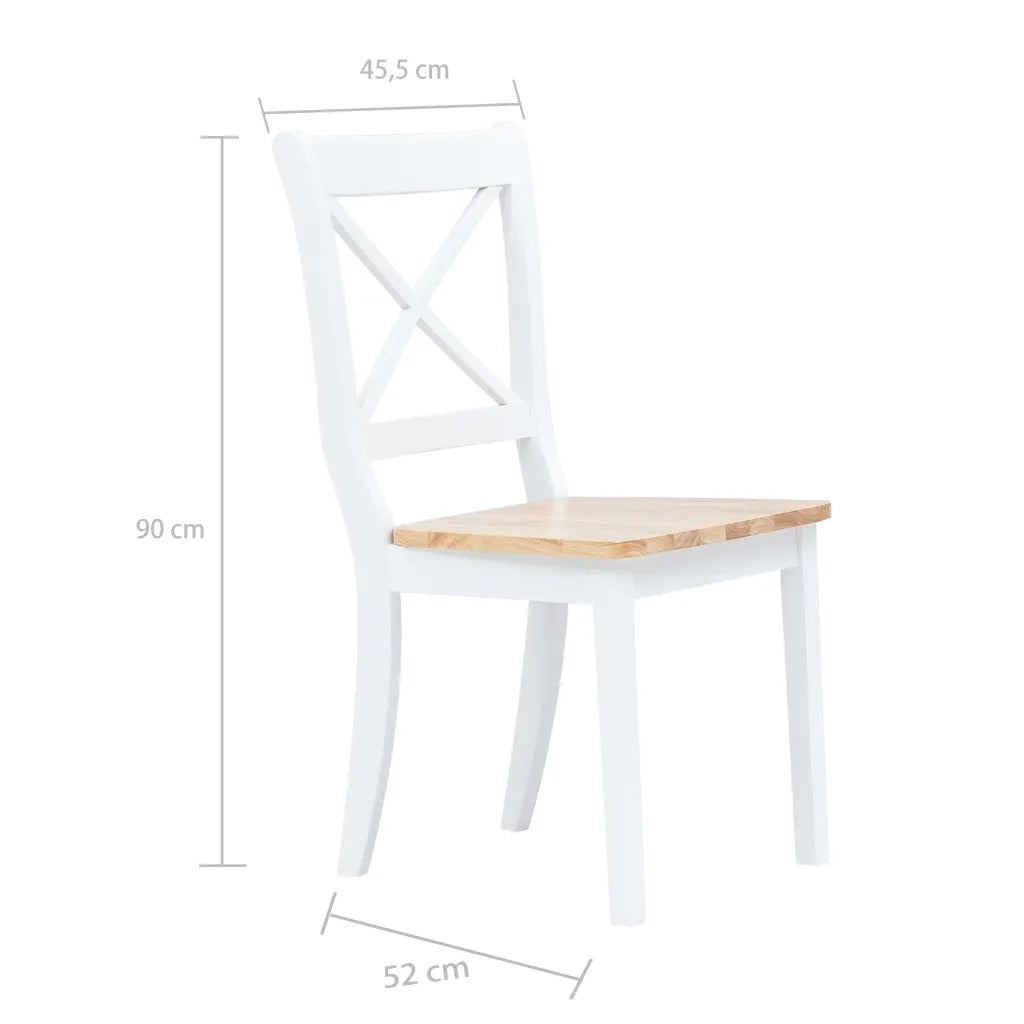 Sedie da Pranzo 4 pz Bianco e Naturale in Massello di Hevea 247359