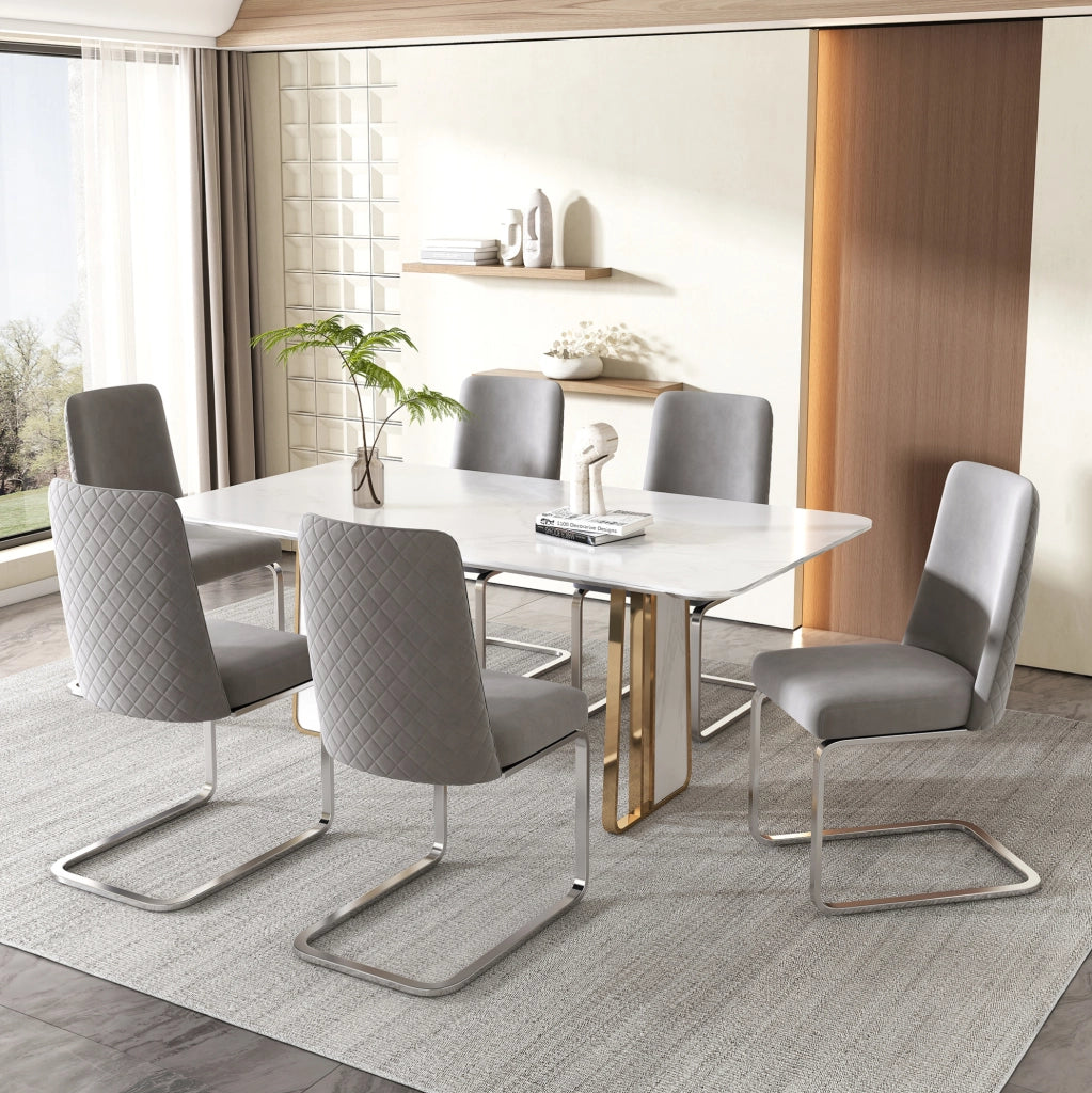 Set di 2 sedie da pranzo 63.5x63.5x47.63 cm con schienale a rombi in velluto e gambe in metallo grigio