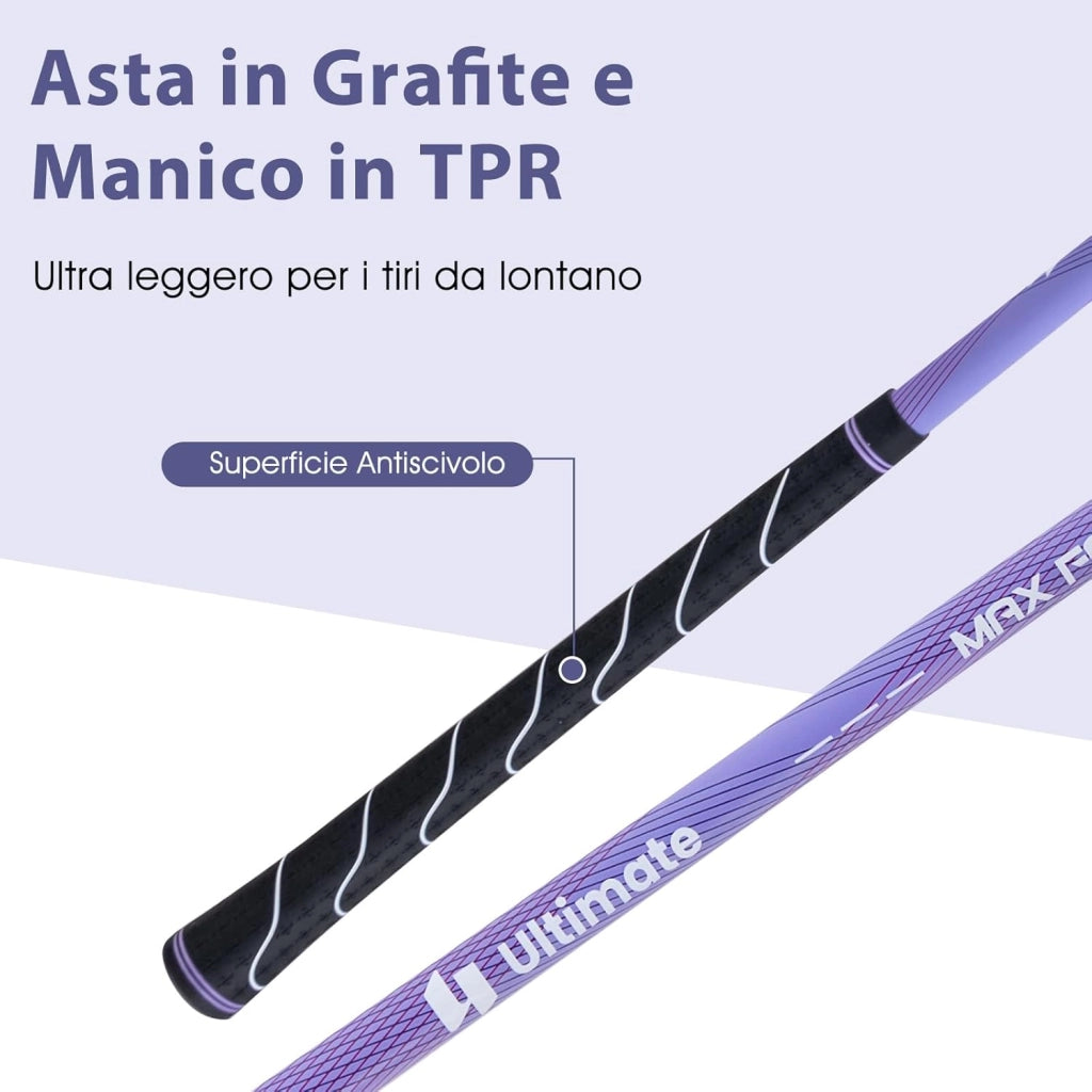 Set Completo di Mazze da Golf per Donna, con Driver 460CC 1, Fairway 3, Ibrido 5, Ferri 5, 6, 7, 8, 9, P e S, Putter e Borsa Portatile Leggera, Destrorso