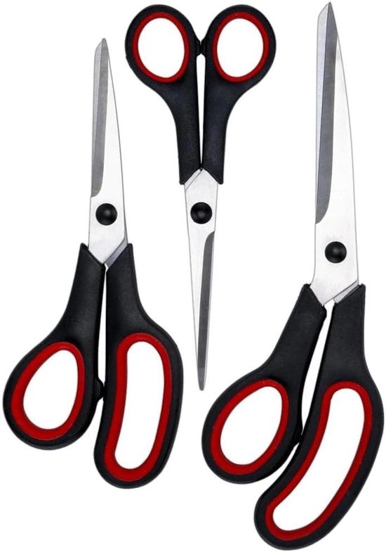 Set di forbici con impugnatura morbida in acciaio inossidabile | 3 pezzi: 245 cm, 20 cm e 17 cm | Set di forbici per uso domestico, artigianato, scuola e ufficio