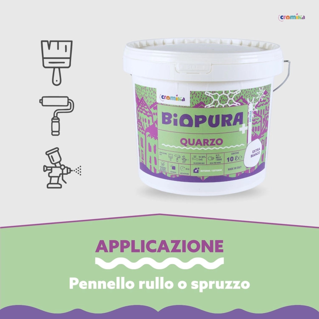 Pittura quarzo antialga interni esterni finitura opaca linea biopura cromika *** formato 10 lt, confezione 1